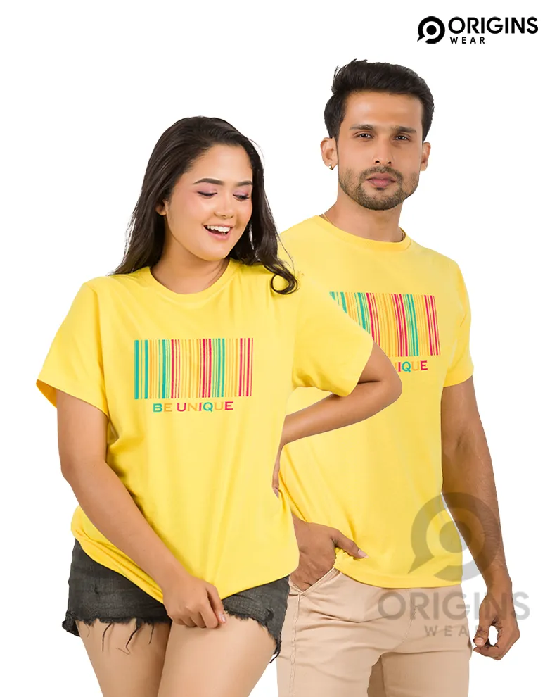 Barcode Style Lemon Yellow Colour Men & Women Premium Cotton T-Shirt