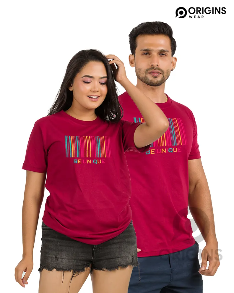 Barcode Style Maroon Colour Men & Women Premium Cotton T-Shirt