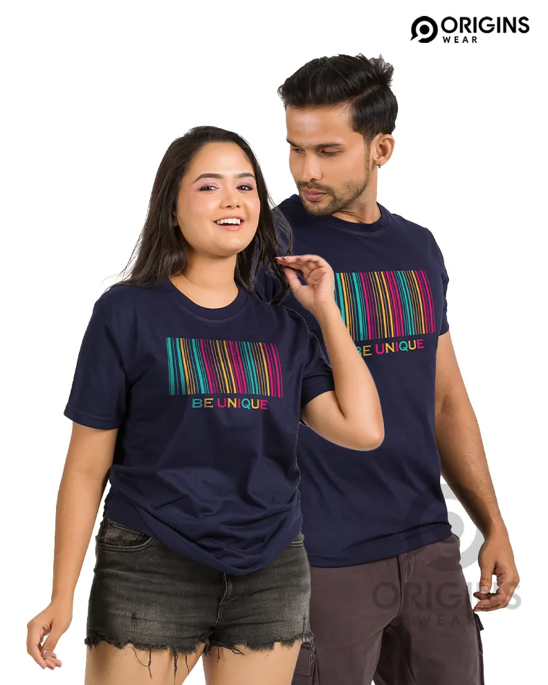 Barcode Style Navy Blue Colour Men & Women Premium Cotton T-Shirt