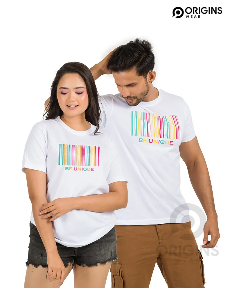 Barcode Style Pure White Colour Men & Women Premium Cotton T-Shirt