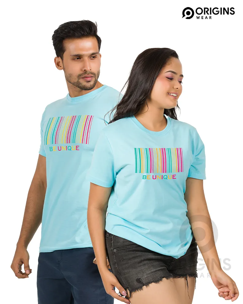 Barcode Style Sky Blue Colour Men & Women Premium Cotton T-Shirt