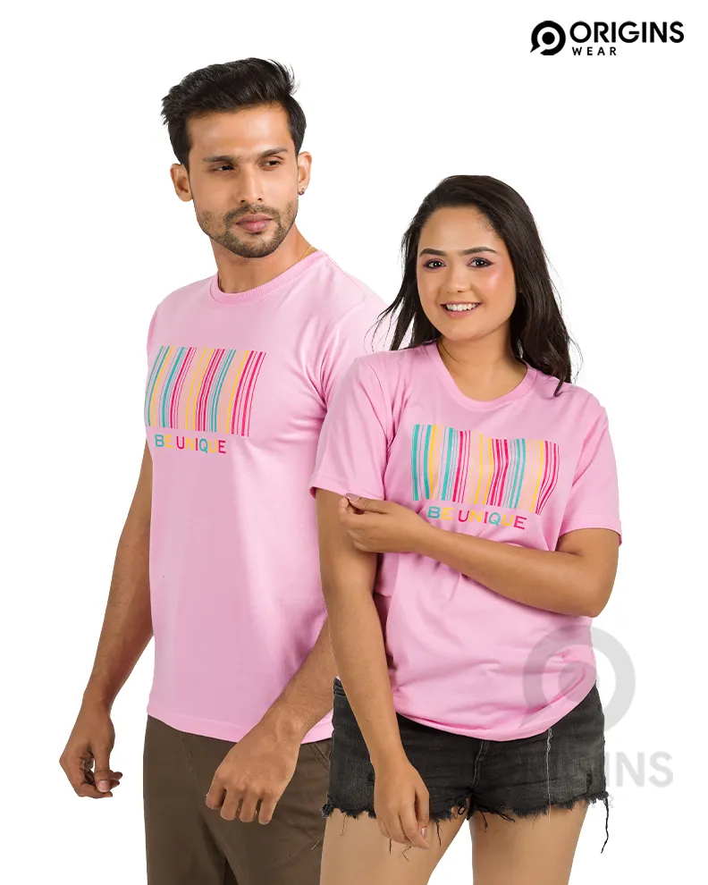Barcode Style Taffy Pink Colour Men & Women Premium Cotton T-Shirt