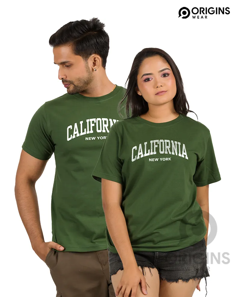 California Printed Army Green Colour Mens & Women Premium Cotton T-Shirt