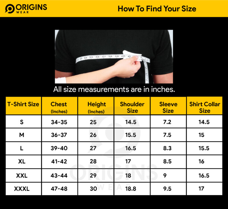 ORIGINS WEAR | Tshirt Size Chart ( Beige , Summer Mint , Ivory , Peach )