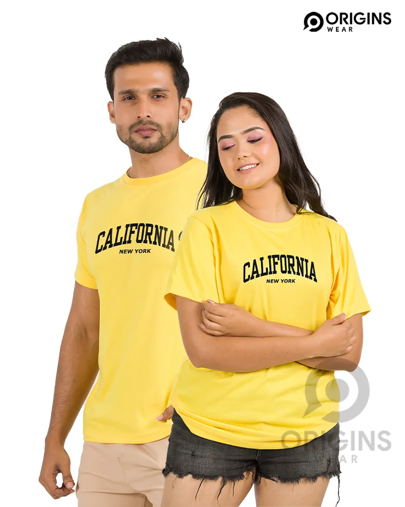 California Printed Lemon Yellow Colour Mens & Women Premium Cotton T-Shirt