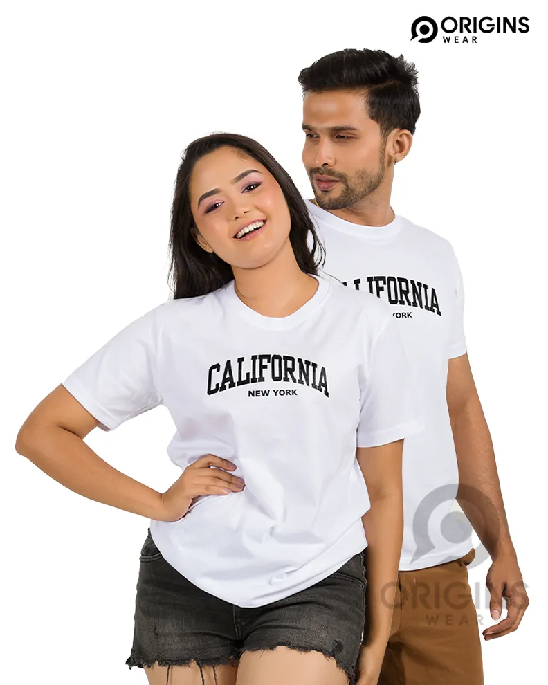 California Printed Pure White Colour Mens & Women Premium Cotton T-Shirt