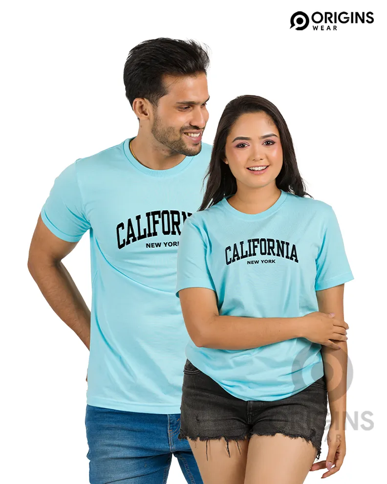 California Printed Sky Blue Colour Mens & Women Premium Cotton T-Shirt