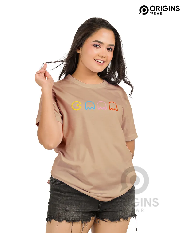PacMan Line Beige Colour Unisex Premium Cotton T-Shirt