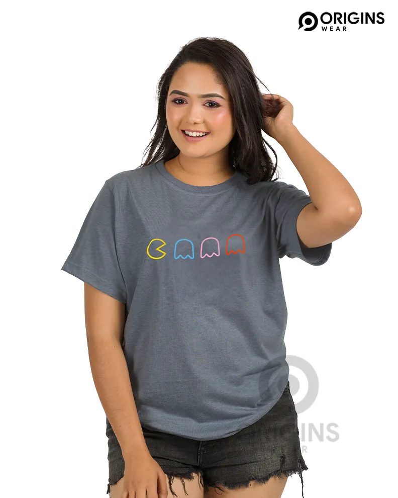 PacMan Line Charcoal Gray Colour Unisex Premium Cotton T-Shirt