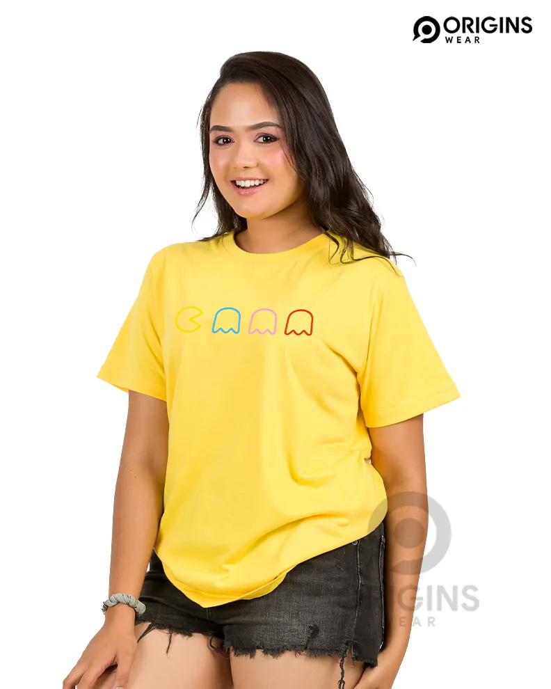 PacMan Line Lemon Yellow Colour Unisex Premium Cotton T-Shirt