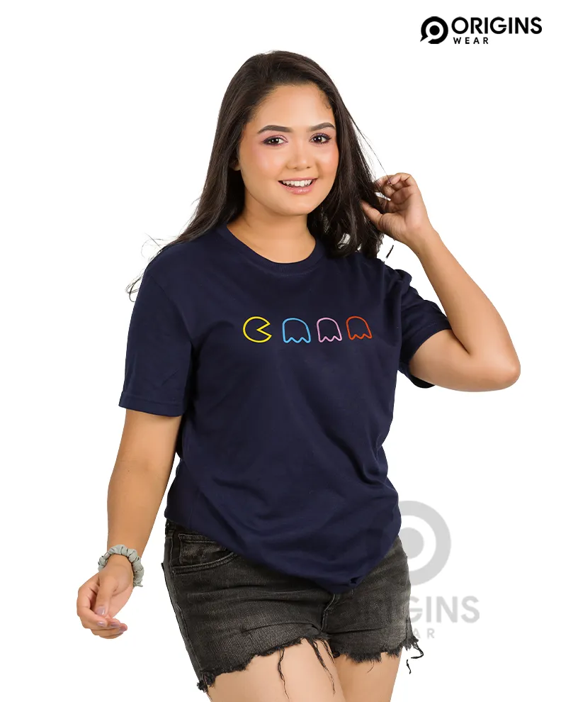 PacMan Line Navy Blue Colour Unisex Premium Cotton T-Shirt