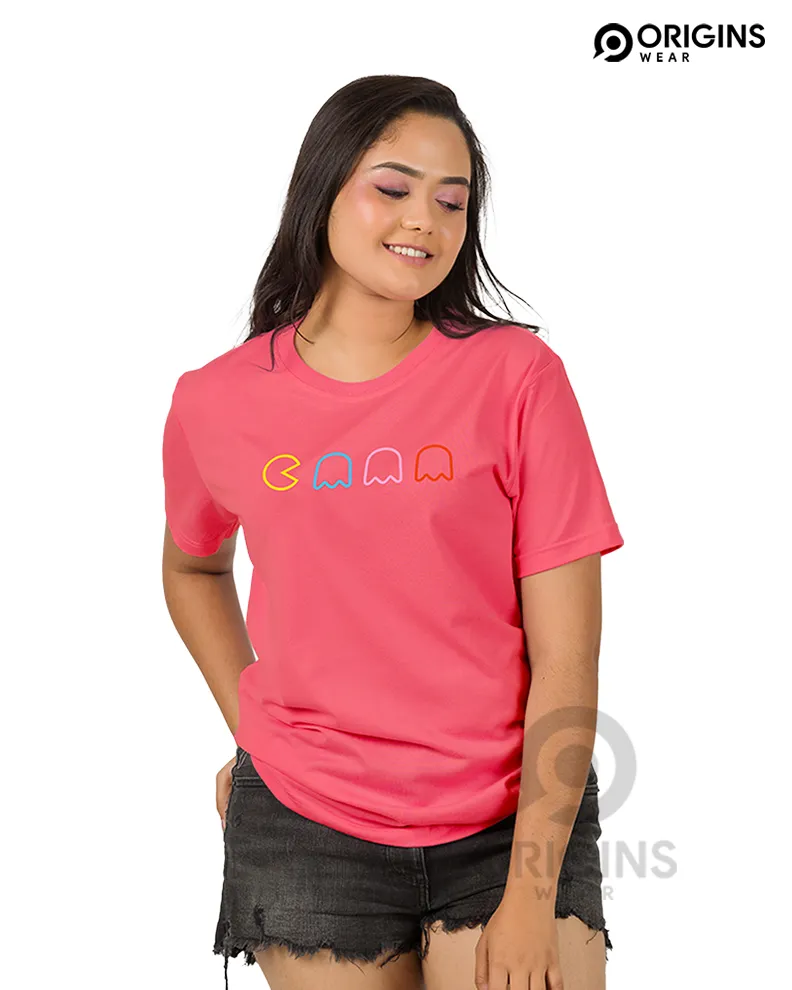 PacMan Line Peach Colour Unisex Premium Cotton T-Shirt