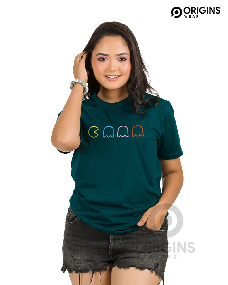 PacMan Line Pine Green Colour Unisex Premium Cotton T-Shirt