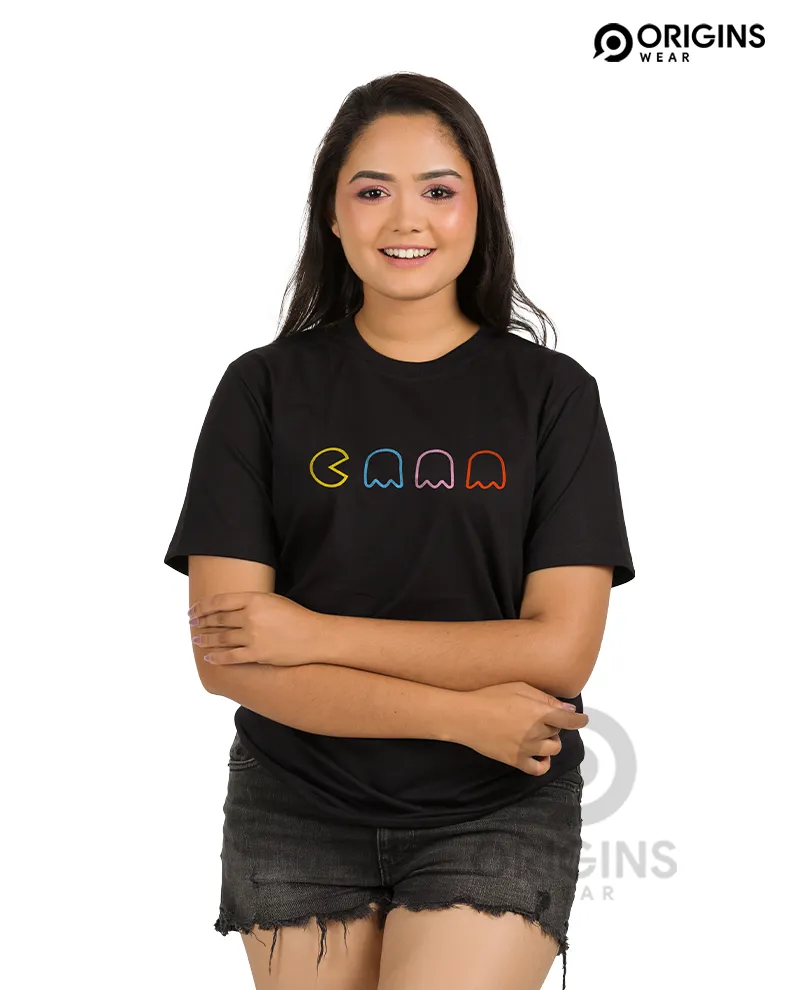 PacMan Line Raven Black Colour Unisex Premium Cotton T-Shirt