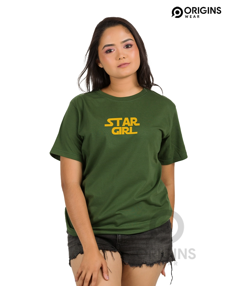 Star Girl Army Green Premium Cotton T-Shirt