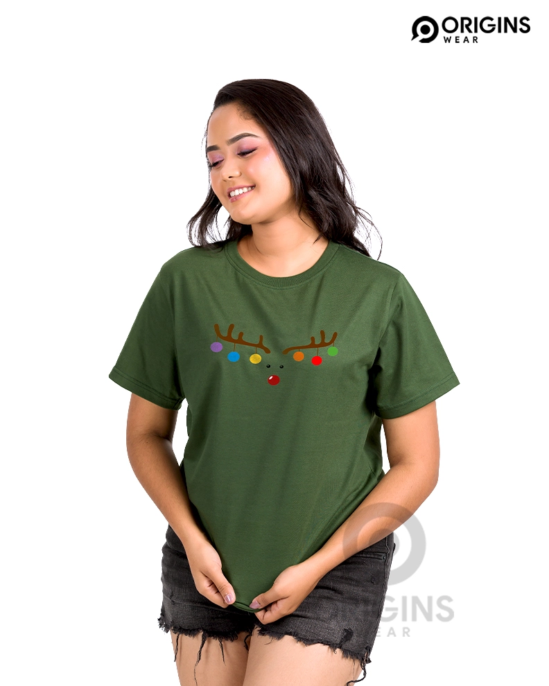 Reindeer Army Green Unisex Premium Cotton T -Shirt