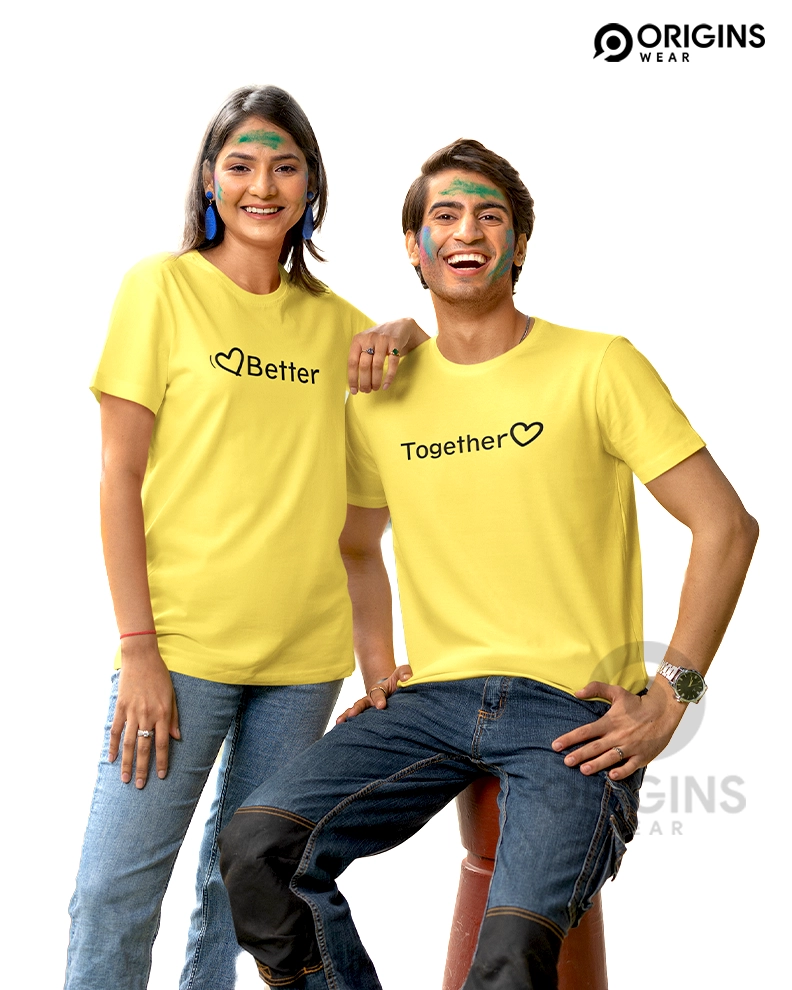 Better Together Lemon Yellow Couple Unisex Premium Cotton T-Shirt
