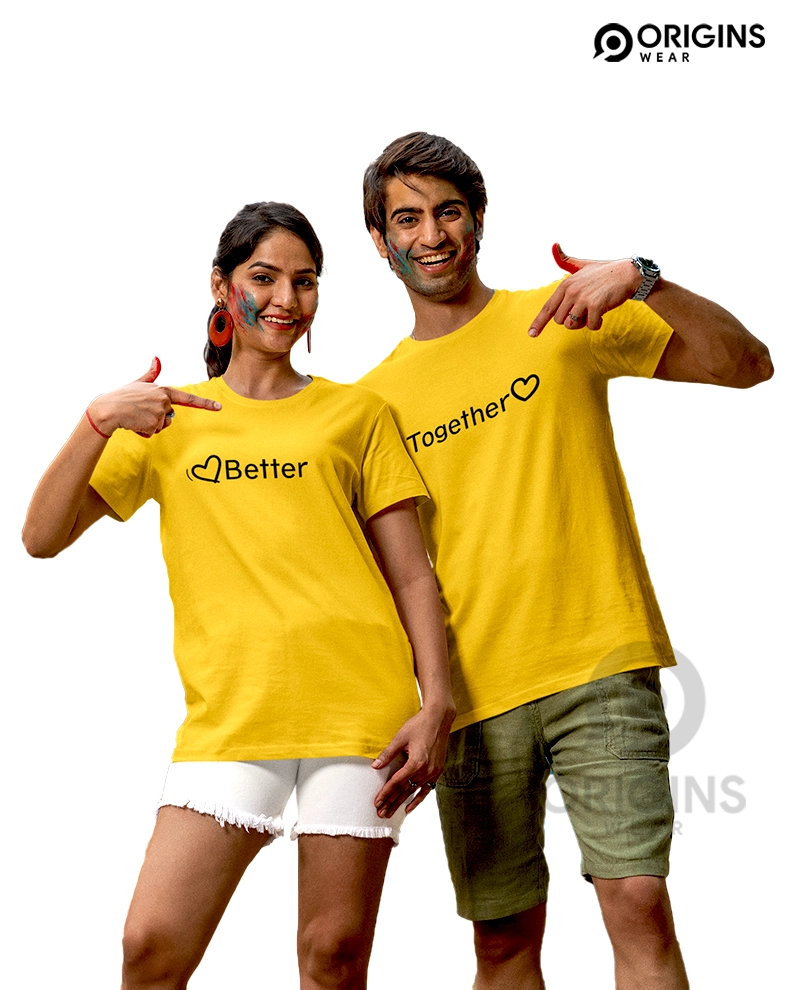 Better Together Golden Yellow Couple Unisex Premium Cotton T-Shirt