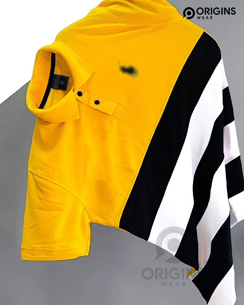 Yellow Black White Striped Collar T-Shirts