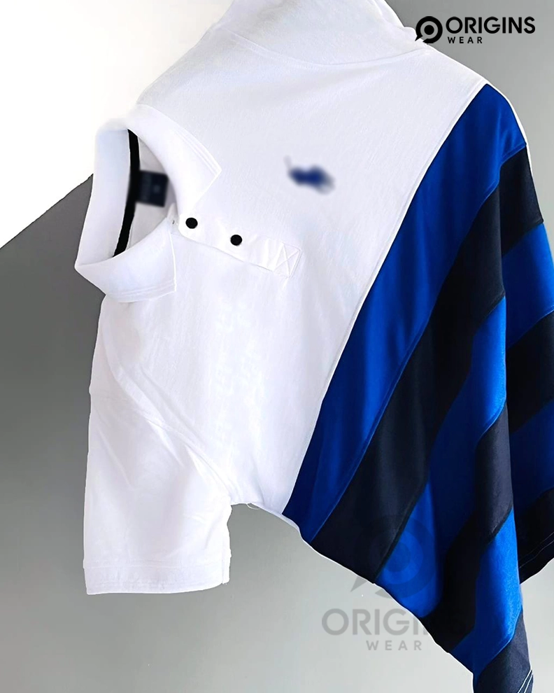 White Blue Black Striped Collar T-Shirts