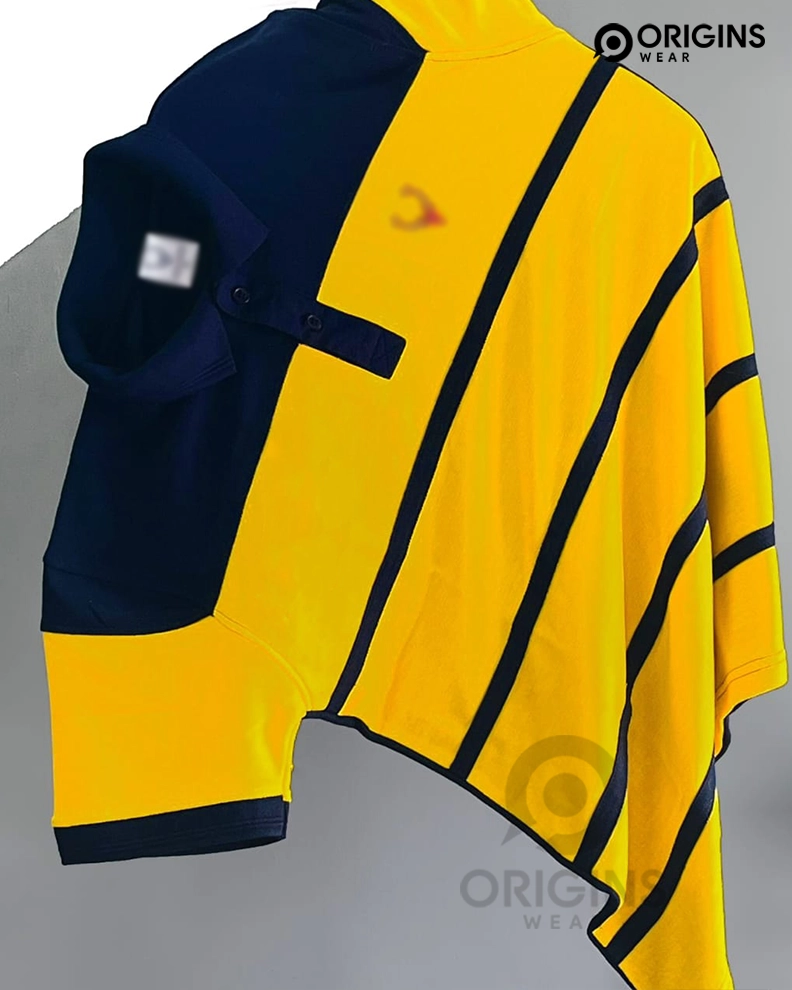 Navy Blue Yellow Striped Collar T-Shirts