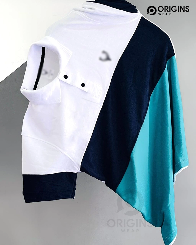 White | Navy Blue | Damro Green  Striped Collar T-Shirts