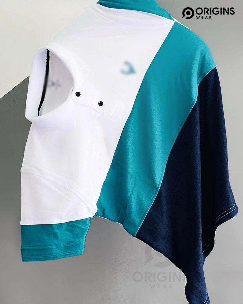 White | Damro Green | Navy Blue White Striped Collar T-Shirts