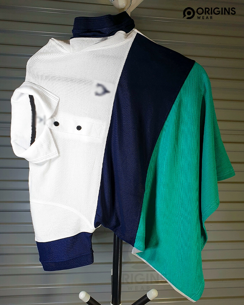 White | Navy Blue | Damro Green  Striped Collar T-Shirts