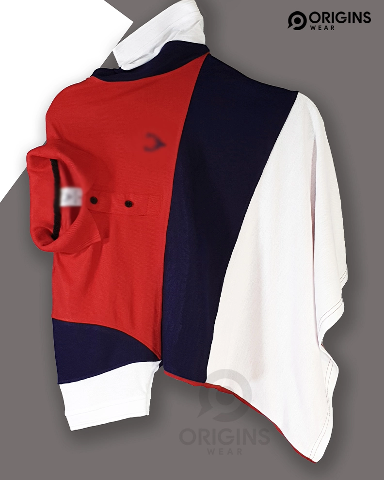 Red | Navy Blue | White Striped Collar T-Shirts - M