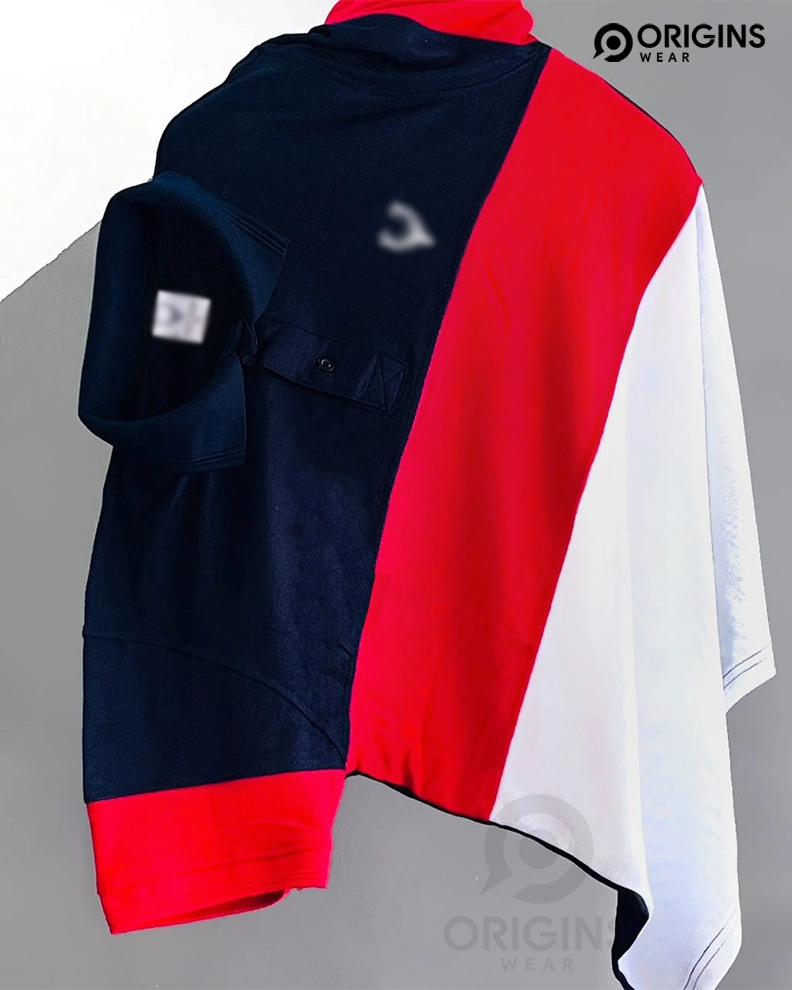 Navy Blue | Red | White Striped Collar T-Shirts