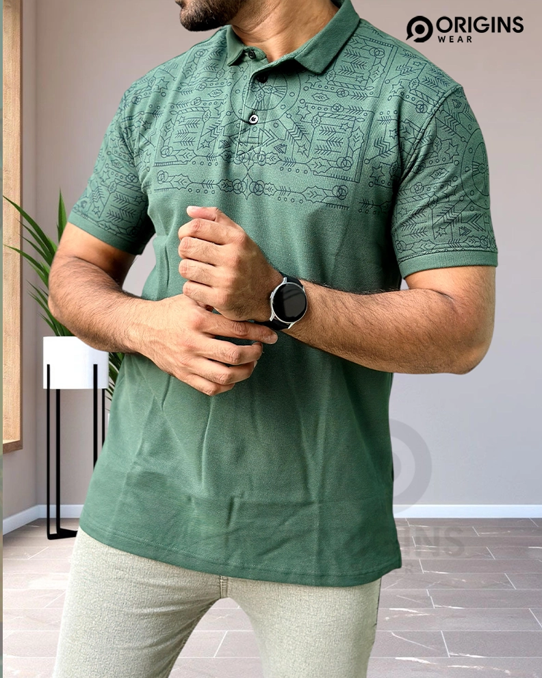 True Green Simple Pattern Collar T-Shirt