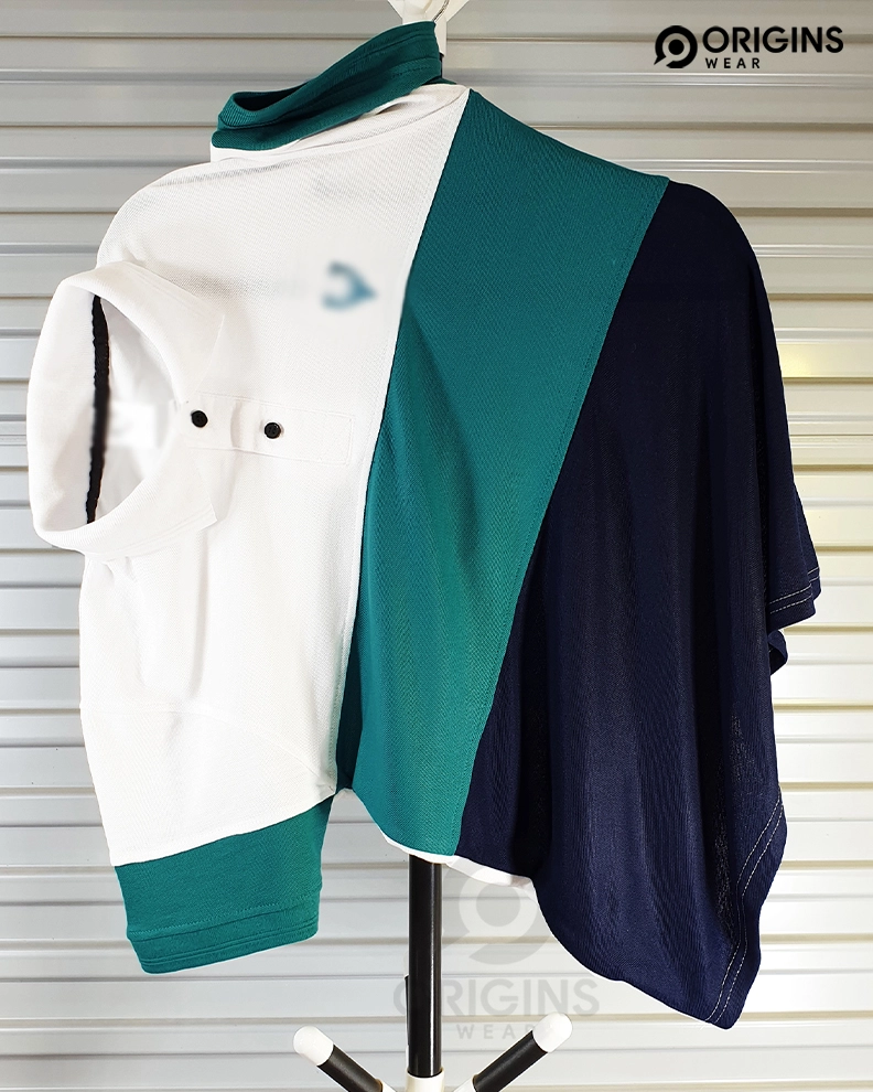 White | Damro Green | Navy Blue White Striped Collar T-Shirts